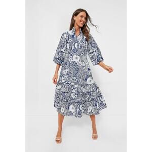 HYACINTH HOUSE Navy and White Floral Hillsborough Midi Dress Size XXS NWT